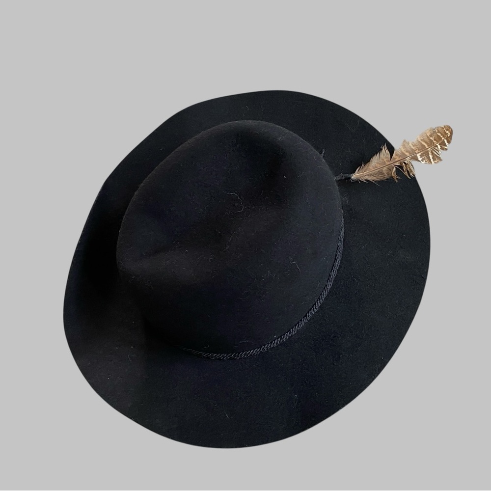 Brixton 100% Wool Black Hat with Feather Detail